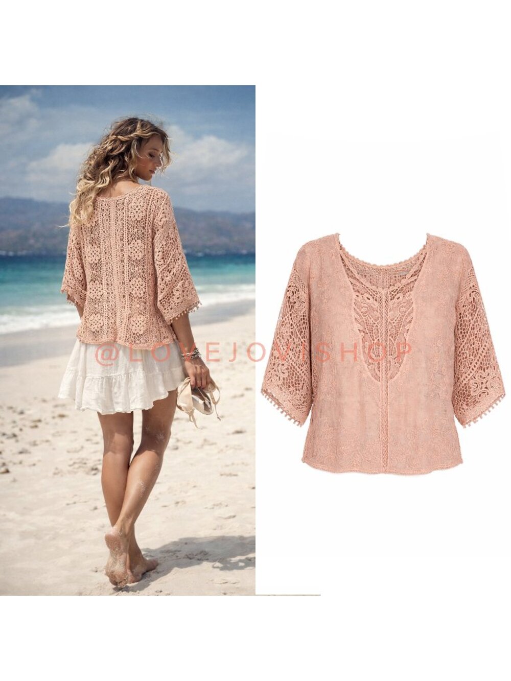 Bohemian | Democracy Blush Rose Crochet Embroidered 2 Piece Tank & Dolman Top XS